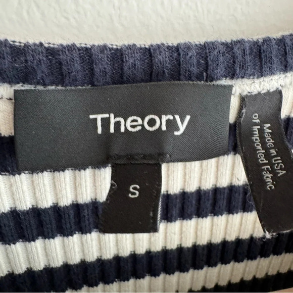 Theory Small Navy Striped Ribbed Knit Cotton Mini Dress Short Sleeve - Picture 3 of 6